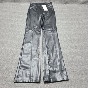 Zara Womens Pants XS Black Faux Leather Boot Leg Stretch Wide Flare